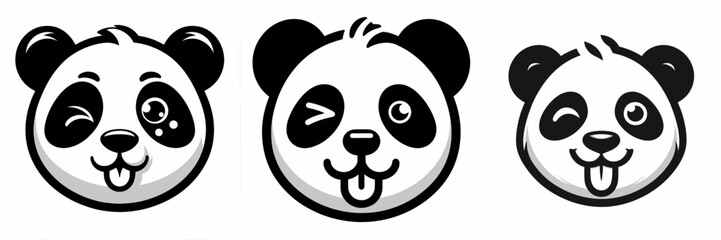Panda Winking Face With Tongue vector illustration a playful minimalist monochrome doodle design