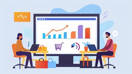Business team collaborating in office analyzing data and presenting progress charts on a large screen display  Concept of data driven decision making strategic planning