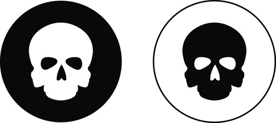 Skull crossbone pirate icon set logo Halloween ghost graphic danger anatomy symbol Silhouette. Cartoon skull death flat and line vector collection isolated on transparent background for apps and game