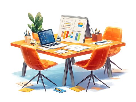 Business meeting setup office illustration collaborative environment top view