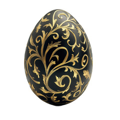 Black easter egg with golden floral ornament filigree, isolated