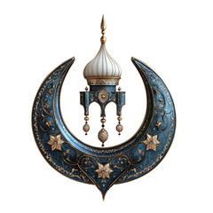 Ornate Crescent Moon with Mosque Design