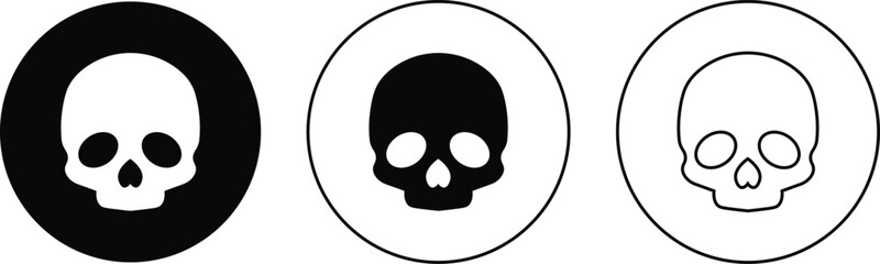 Skull crossbone pirate icon set logo Halloween ghost graphic danger anatomy symbol Silhouette. Cartoon skull death flat and line vector collection isolated on transparent background for apps and game
