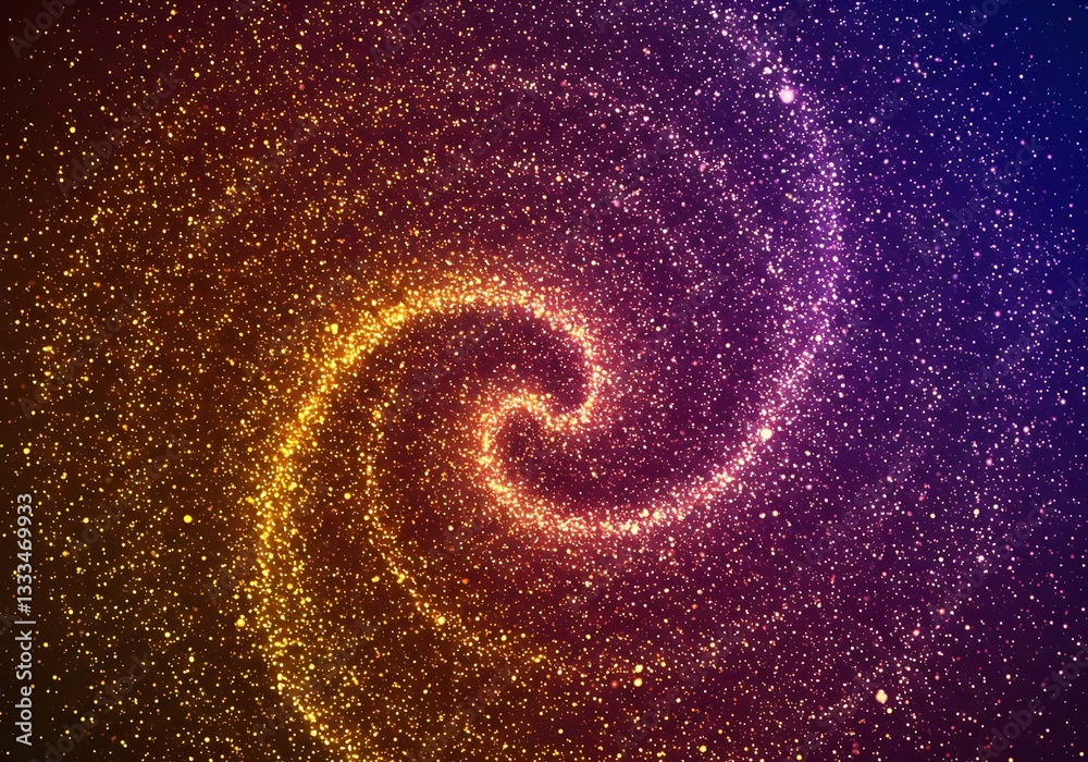 Wall mural spiral galaxy in space, abstract looping motion background with flying particles. animated overlay w