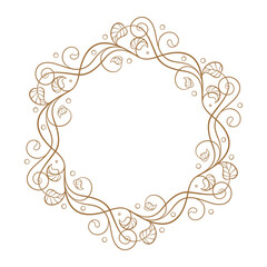 Intricate circular vintage frame design that features elegant ivy leaves, swirls and dots