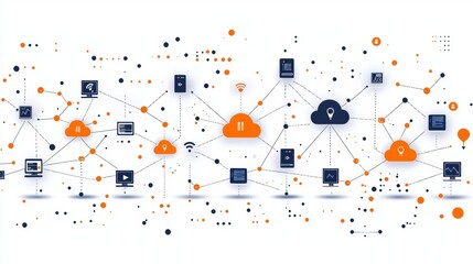 Obraz premium Digital connectivity concept with cloud technology and diverse devices in a network layout
