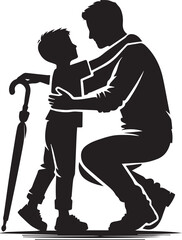 vector illustration of a father and son, father and son vector icon, father and son silhouette vector black and white