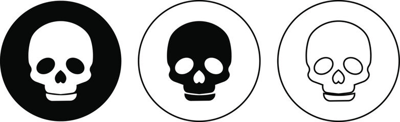 Skull crossbone pirate icon set logo Halloween ghost graphic danger anatomy symbol Silhouette. Cartoon skull death flat and line vector collection isolated on transparent background for apps and game