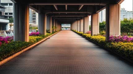 Modern City Walkway  Urban Landscape  Architecture  Plants  Flowers  Pathway  Concrete  De