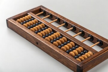 Traditional Abacus Showcasing Wooden Beads Against a Plain Background for Math Calculations Generative AI