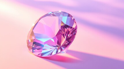 Fototapeta premium A radiant pink kunzite gemstone, sparkling under soft lighting, set against a pastel background.
