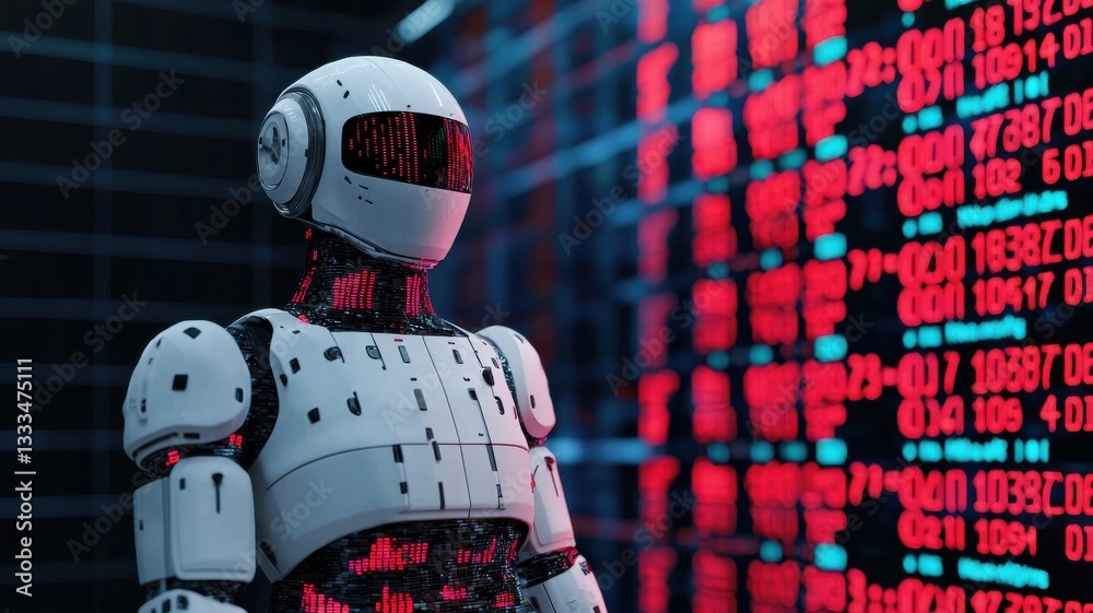 Poster robotic innovation displaying data analysis futuristic lab digital art high-tech environment close-u