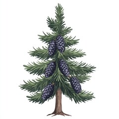 Evergreen Christmas pine, isolated on white, a winter holiday decoration