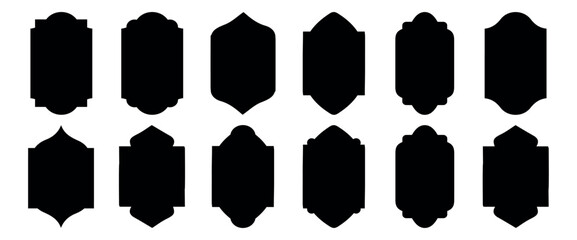 Islamic vector shape of a window or door arch. Arab frame set. Mosque gate. Islamic arabesque pattern. Arabian muslim shape arch.,  Ramadan kareem silhouette icon. 