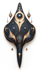 A floating stingray with celestial patterns on its skin, cosmic fantasy, isolated on white background