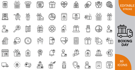 Boxing Day, History, Traditions & Best Shopping Deals icon pack | Detailed Outline | Editable Stoke 60 icon | Victor illustrator.