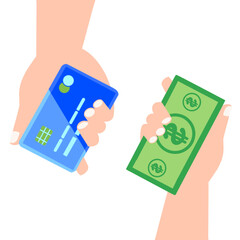 pay with mobile phone, banking online payments icon concept. Pay button on smartphone transaction with credit card. mobile with financial bills receipt Credit or Debit card with banknotes.