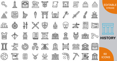 History, Events, Civilizations & Key Moments That Shaped the World icon pack | Detailed Outline | Editable Stoke 60 icon | Victor illustrator.