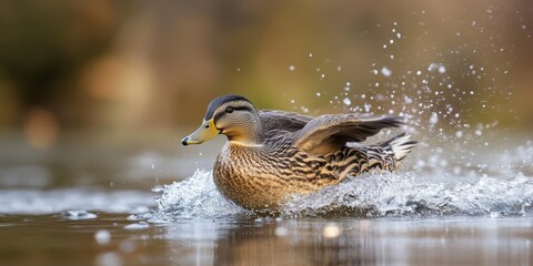 Obraz premium A duck splashing in water