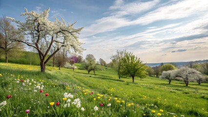 spring landscape with blooming trees