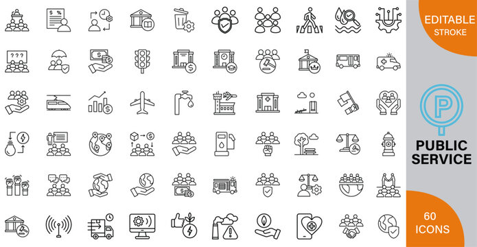 Public Service, Importance, Careers & Impact on Society icon pack | Detailed Outline | Editable Stoke 60 icon | Victor illustrator.