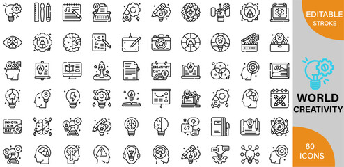 World Creativity and Innovation Day, Inspiring Ideas for a Better Future icon pack | Detailed Outline | Editable Stoke 60 icon | Victor illustrator.