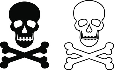 Skull crossbone pirate icon set logo Halloween ghost graphic danger anatomy symbol Silhouette. Cartoon skull death flat and line vector collection isolated on transparent background for apps and game