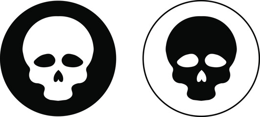 Skull crossbone pirate icon set logo Halloween ghost graphic danger anatomy symbol Silhouette. Cartoon skull death flat and line vector collection isolated on transparent background for apps and game