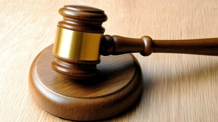 Closeup Wooden Gavel on Sound Block Justice Law Auction