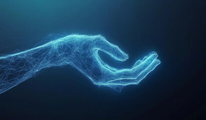 Abstract digital hand outstretched, futuristic, conceptual, technology background
