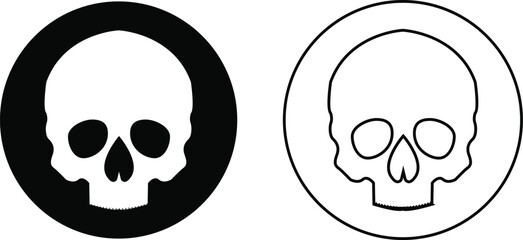 Skull crossbone pirate icon set logo Halloween ghost graphic danger anatomy symbol Silhouette. Cartoon skull death flat and line vector collection isolated on transparent background for apps and game