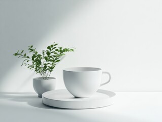 Minimalist cup and vase on white background