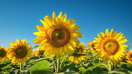 Obraz premium Sunflowers Blooming Bright Against a Clear Blue Sky