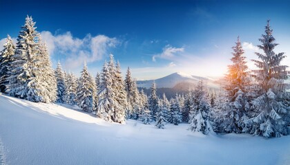 incredible winter landscape with lots of snow on fir trees photo wallpaper happy new year greeting card