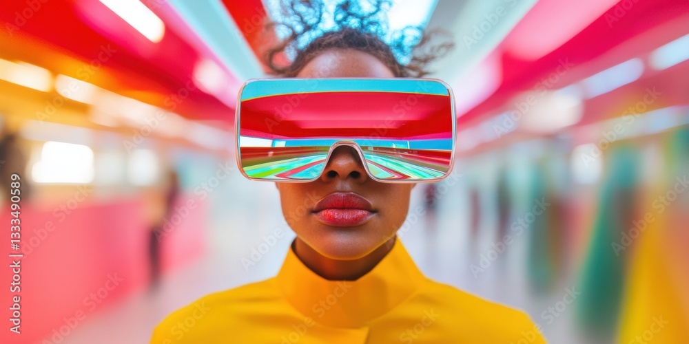 Poster chromatic futurism gen z ar wearable tech in vibrant mixed-reality experience - immersive digital in