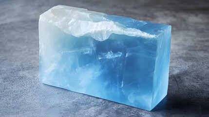 Obraz premium block of translucent blue jade with glowing effect sits on textured surface, showcasing its crystal clear quality and natural beauty