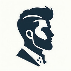 flat and minimalist man side profiles with stylish beard and haircut icon of silhouette isolated on white background