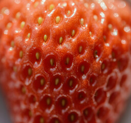 Natural looking fresh red strawberry - detail view.