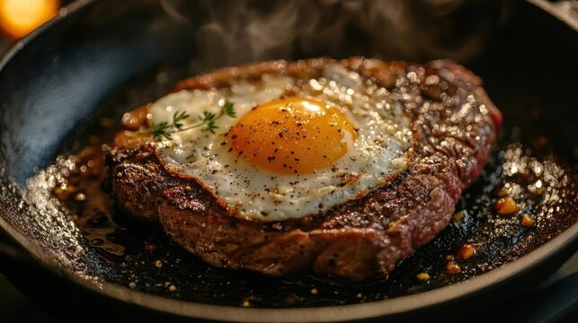 Steak with a fried egg on top
