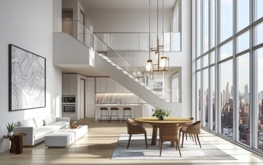 NYC Penthouse Interior, Dining Area, City Views