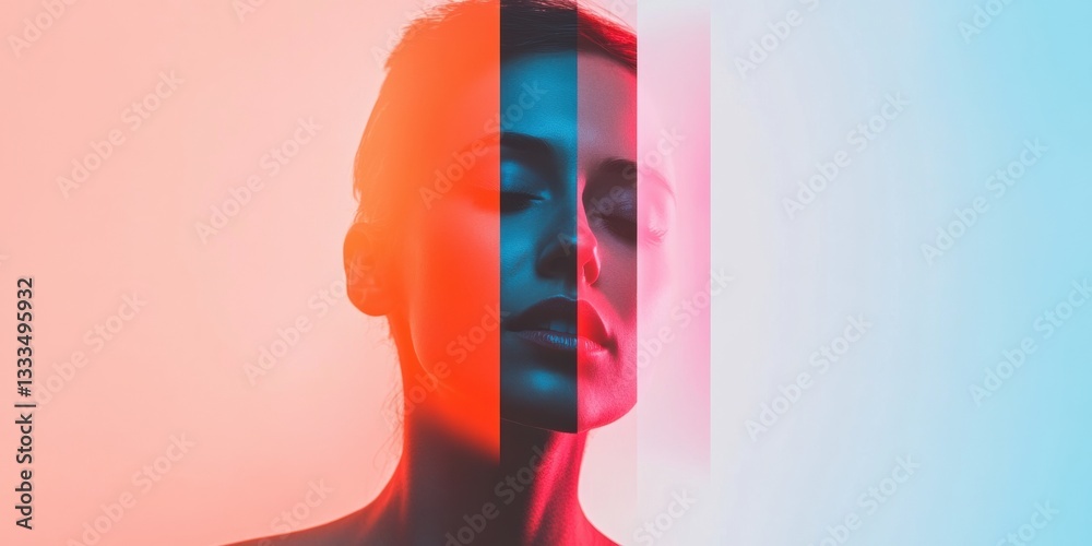 Aufkleber chromatic identity abstract dual-tone portrait exploring emotional duality, digital persona transfor