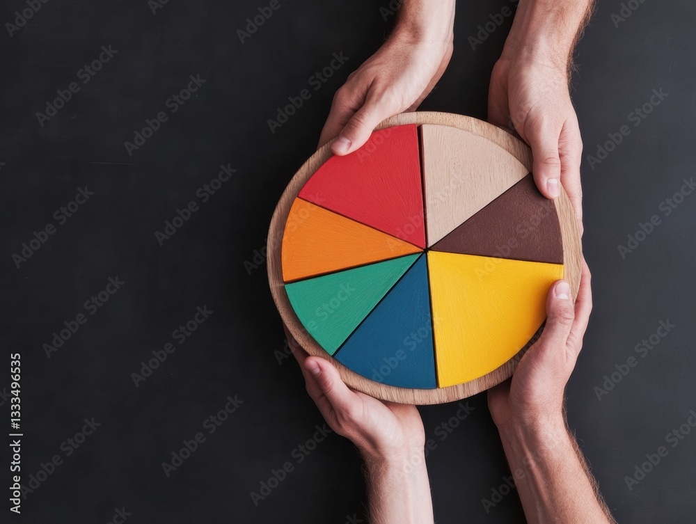 Poster inclusive investment visualization minimalist collaborative pie chart demonstrating diverse financia