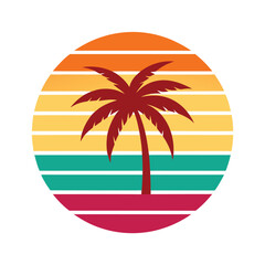 Retro Sunset Palm Tree Graphic Design retro  t-shirt design. 
