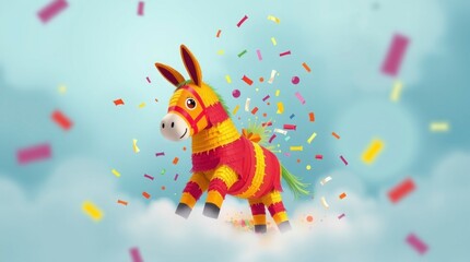 Naklejka premium Adorable Donkey PiÃ±ata Festive Party Decoration