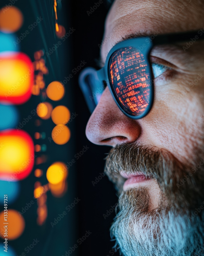 Poster Cybernetic Vision Immersive Digital Transformation for Tech-Driven Professionals - Futuristic Data Visualization and Augmented Reality Interface Exploring Next-Gen Business Intelligence