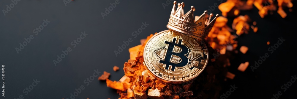 Aufkleber crypto sovereignty golden bitcoin crowned on digital throne - blockchain leadership visualization fo