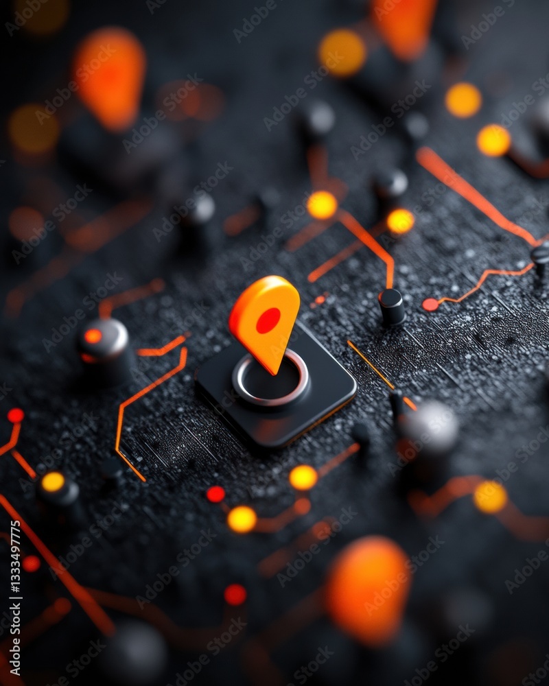 Leinwandbilder Hyperconnected Urban Intelligence Smart City Geolocation Mapping with Illuminated Data Nodes - Next-Gen Digital Infrastructure Visualization