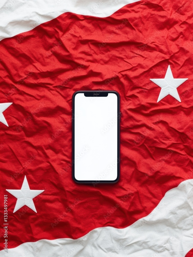 Poster digital mobility meets patriotic design smartphone interface on textured national flag - minimalist 