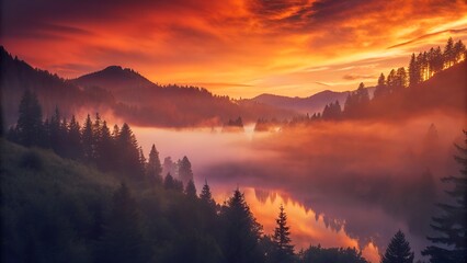 Obraz premium Stunning Sunset Over Mountain Lake