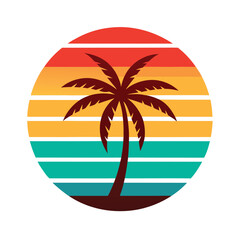 Retro Sunset Palm Tree Graphic Design retro  t-shirt design. 